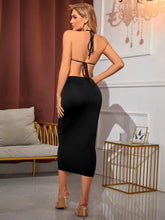 Cut Out Tie Backless Halter Bodycon Dress